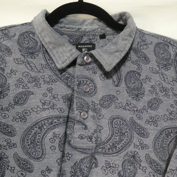 MODANGO MILANO | XXL | Blue Paisley Pattern Short Sleeve Polo Shirt - Picture 4 of 14